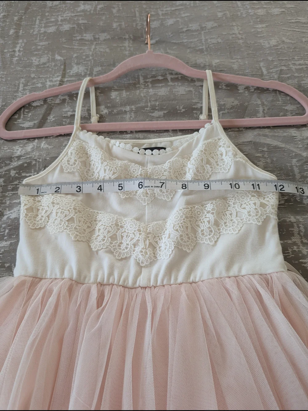 Girls Pink Tulle Party Dress with White Lace Bodice